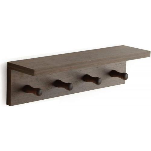 Entrance Coat Rack ，Coat Hooks, Wall-Mounted Wooden Hook Rack, Wall-Mounted Shelves are Very Suitable (Walnut Color Finish—A-1)