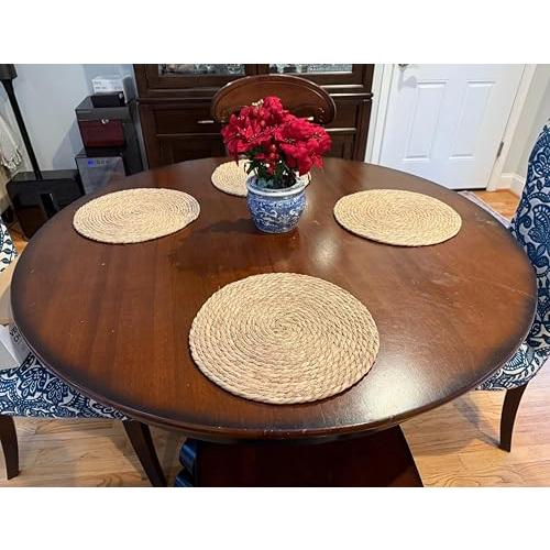 13 in Round Woven Placemats Plate Chargers Set of 4, Boho Farmhouse Rustic Woven Place Mats for Dining Table Decor, Rattan Wicker Table Mats Indoor Fall Chargers for Dinner Plates