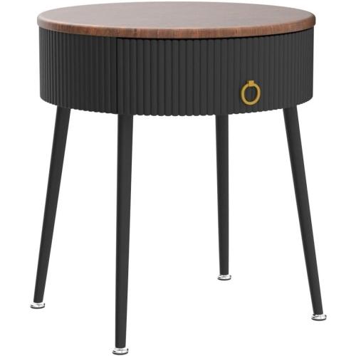 OIOG Side Tables Set of 2, Round Nightstand with Drawer, Modern Bedside End Tables for Small Space, Living Room, Bedroom, Office, Dorm, Rustic Brown and Black