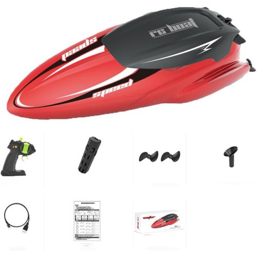 Remote Control Boat for Pool (Red), RC Boat for Kids, 2.4Ghz Control, Whole Body Waterproof, Water Rc Toys for Kids, Radio Controlled Watercraft