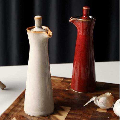 Small Ceramic Olive Oil Dispenser Bottle for Storage Of Oil, Vinegar, Soy Sauce, 120ml / 4oz - Beige