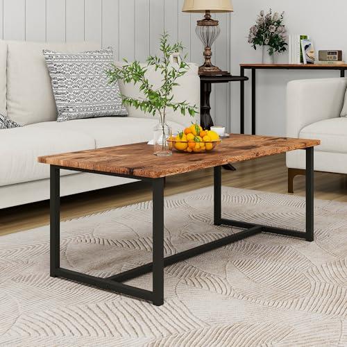 Coffee Table Rectangular Center Table for Living Room Open Space Side Table with Metal Frame, Easy Assembly, Black  Rustic Brown Wood Coffee Table