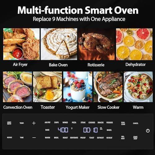 32QT Extra Large Air Fryer, 19-In-1 Air Fryer Toaster Oven Combo with Rotisserie and Dehydrator, Digital Convection Oven Countertop Airfryer Fit 13 Pizza, 6 Accessories, 1800w (Black)