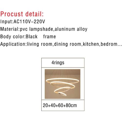 HOUDES Modern LED Chandelier with Dimmable Contemporary Ceiling Lighting,simple Pendant Light for Dinning Room, Living Room 3500K to 6000K,UL,2/3/4 rings (Black, 20cm 40cm 60cm 80cm)