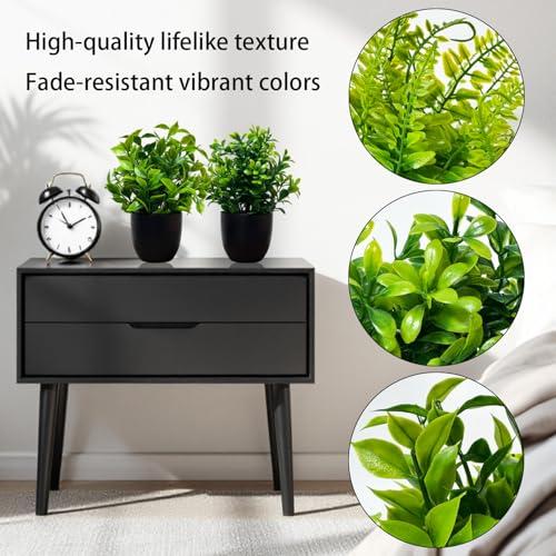 4 Pack Artificial Plants in Black Pot - Fake Mini Potted Plants with Eucalyptus & Fern - Faux Plants for Home, Bathroom, Office, Indoor Decor