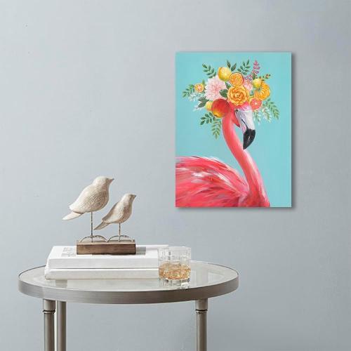 Yidepot Colorful Flamingo Canvas Wall Art - Vibrant Bird Decor Teal Pink Flamingo Animals Picture for Girls Bathroom Decor 16x24