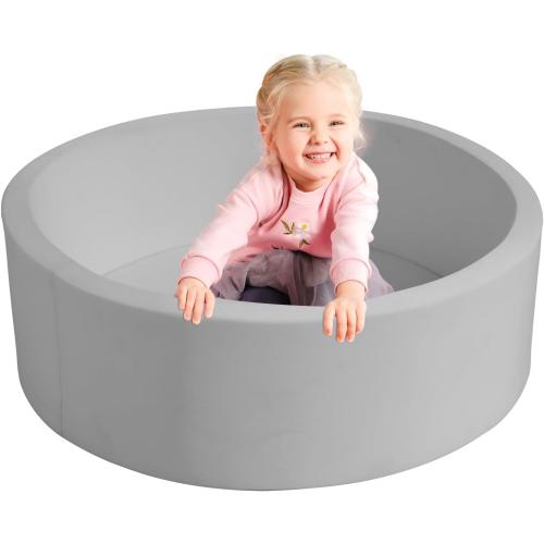 Size Large Color Grey Foam Ball Pit,  Indoor Outdoor Soft Round Ball Pool Playpen Ideal Gift Toy for Babies Kids and Toddler Children (No Balls) - Light Gray