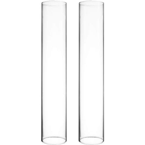 CYS EXCEL 2 PCS (H:14 D:2.5) Open Ended Glass Hurricane Candleholder Tube Shade | Open Flame Candle Chimney Tube Cover | Bottomless Cylinder