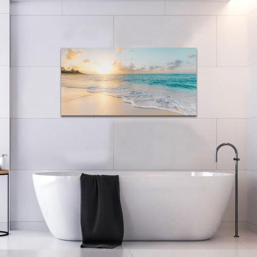 Ocean Wall Art Pictures for Living Room Beach Canvas Wall Art Decor for Bedroom Gold Sunset Canvas Painting for Wall Coastal Theme Art Print for Bathroom Home Office Decoration Ready to Hang(20*40,