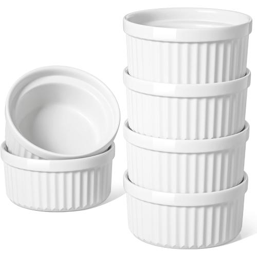 White 8oz 4 Pack LE TAUCI Ramekins 8 OZ Oven Safe, Creme Brulee Ramekins, Pudding Custard Cups Souffle Ramiken, Dipping Sauce Dishes, Ceramic Ramekin Bowls Set of 6, White
