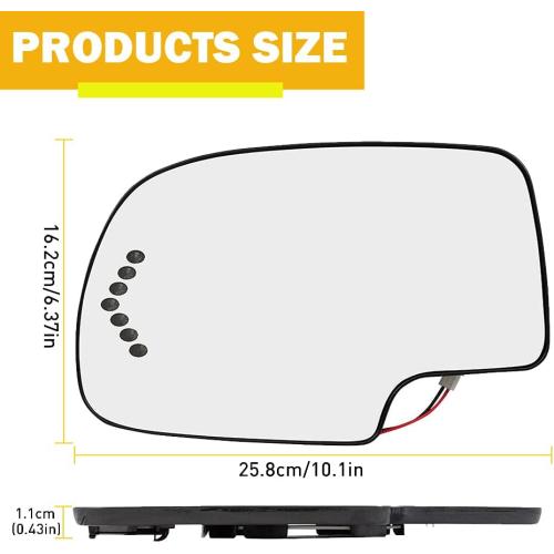 Driver Side Heated Mirror Glass Replacement for 2003-2007 Cadillac Escalade, Chevrolet Avalanche, Silverado, Suburban, Tahoe, GMC Sierra, Yukon - Exterior Side View Convex Mirror with Turn Signal