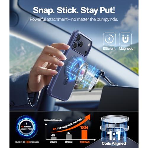 TORRAS Ostand for iPhone 17 Pro Case Magnetic, Fit for MagSafe, 4X Military Drop Protection, Camera Control, Slim Phone Case for iPhone 17 Pro with Kickstand, Translucent Matte Cover 6.3, Deep Blue