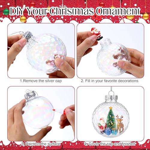 48 Pcs Christmas Fillable Ornaments Ball 3.15 Inch Clear Plastic Ornaments DIY Craft Transparent Ball for Christmas Wedding Xmas Holiday Party Tree Decor Home (Iridescent)