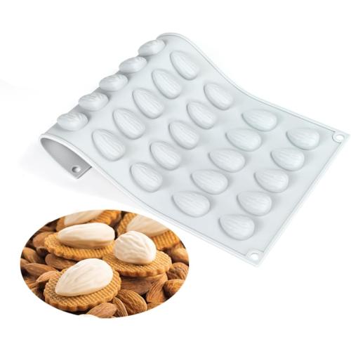 3D Chocolate Molds Silicone - 30 Cavity Almond Mousse Cake Molds for Baking, DIY Dessert, Ice Cube, Candy, Jelly, Resin - Reusable, Flexible, Non-Stick, BPA Free (A_ Almond)