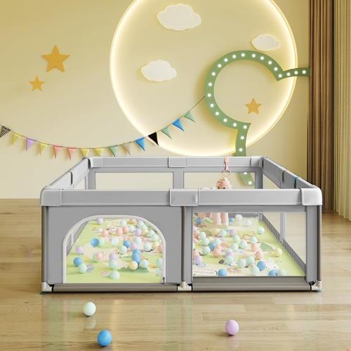 Baby Playpen, Play Pens for Babies and Toddlers, Mini Baby Fence Play Area,Safe Anti-Fall Play Yard with Gates, Small Playpen for Babies with Breathable Mesh, with Pull-Up Ring(Grey, 36 x36) MAY HAVE MISSING PIECES