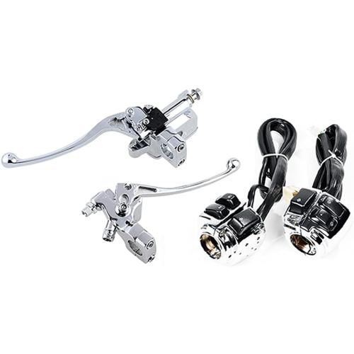 AMOPA Compatible with 1996-2012 Harley 1'' Handlebar Softail Dyna Sportster V-Rod Motorcycle Horn Turn Signal Head Light Switch with Harness & Hydraulic Brake Master Cylinder Clutch Levers