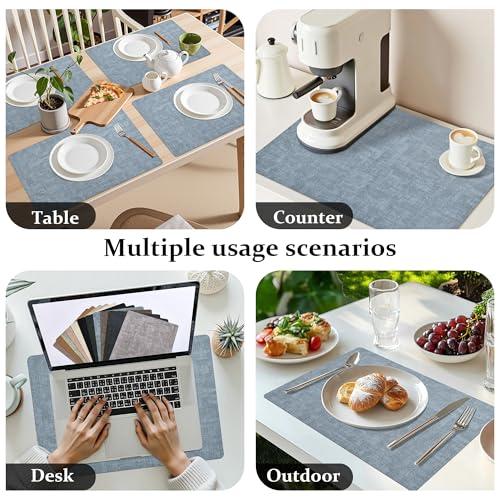 FROMHEART Faux Leather PU Placemats Set of 6 (Light Blue,11.8 x 17)
