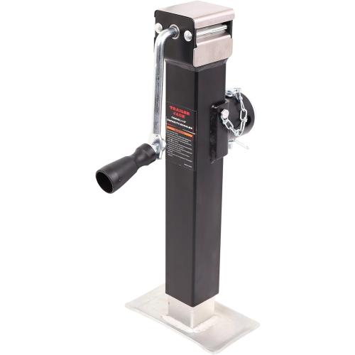 Black and Silver NBJINGYI Heavy Duty 5000LB Trailer Jack - 10 Lift, Pipe Mount Swivel Jack with Lock Pin, Square Tube Mount, Side Wind Handle & Foot Plate, Black Coating.