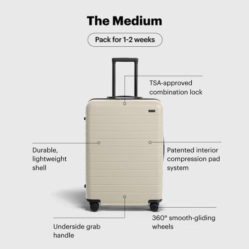 Away Medium Checked Luggage - 26-Inch Lightweight Hardside Suitcase with Custom WhisperGlide 360° Wheels, Interior Compression System, TSA-Accepted Lock - Salt White Matte