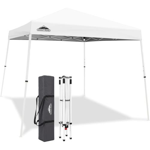 EAGLE PEAK 10x10 Slant Leg Pop Up Canopy Tent, White | PeakPush™ Center Lock, Easy 1 Person Setup Pop Up Tent, Portable Sports & Camping Shelter, 10x10 Base 8x8 Top, Carry Bag