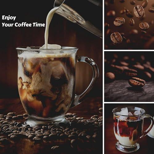 Clear Glass Coffee Mugs Set of 4, Diner Mugs16 OZ, Large Glass Beer Cups with Handle,Bottom Nine-Sided Mug for Men and Women Hot Beverages,Tea, Cappuccino, Latte, Espresso, Juice Mothers‼️one missing‼️