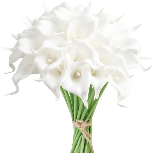 IPOPU 24PCS Artificial Flowers Fake Calla Lily Flowers Real Touch Calla Lily Faux Flowers Arrangement Bouquet for Home Garden Office Party Wedding Bouquet Centerpieces Flower Home Decoration (White)