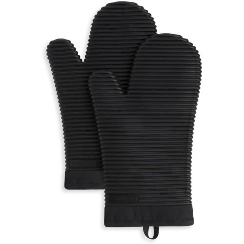 KITCHENAID Ribbed Soft Silicone Oven Mitt 2-Pack Set, Matte Black, 7.5x13