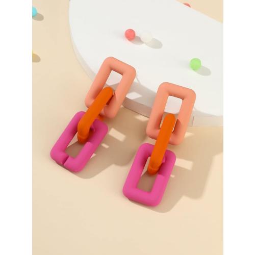 Chunky Acrylic Link Earrings Multicolor Thick Rectangle Paperclip Link Chain Earrings Rainbow Resin Geometric Paperclip Chain Ear Drop Dangle Earrings for Women Girl Funky Jewelry