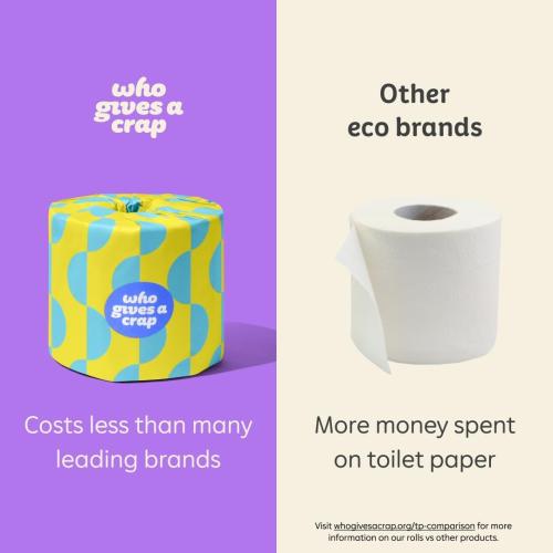 Who Gives A Crap | 100% Recycled Toilet Paper, 24 Rolls, 330 Sheets, Biodegradable & Ecofriendly, Soft & Strong, Virgin Tree Free, Bulk Toilet Paper