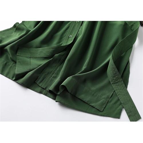 Size M ....100% Silk Dress Women's Solid Color Lapel Short Sleeve Single Breasted Fashion Dress
