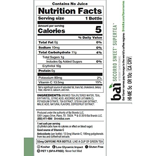 Bai Iced Tea, Socorro Sweet, Antioxidant Infused Supertea, Crafted with Real Tea (Black Tea, White Tea), 18 Fluid Ounce Bottles, 12 Count (Pack of 1)