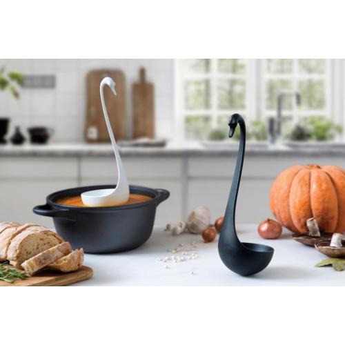 OTOTO Swanky Swan Soup Ladle - Heat Resistant Soup Ladles - Cute Kitchen Accessories, Unique Kitchen Gifts, Fun Cooking Gadgets, Cute gifts (Black)