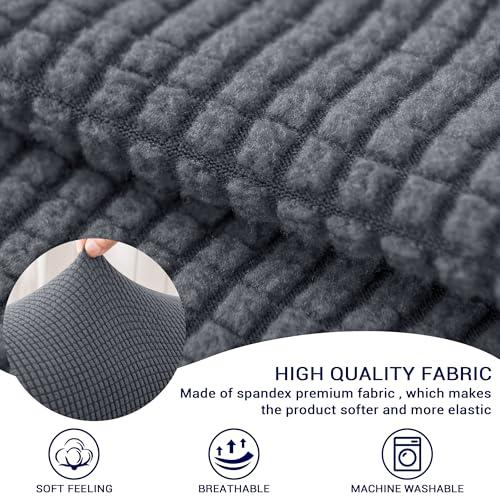 SUBRTEX Stretch Couch Arm Covers Set of 2, Checkered Sofa Arm Slipcovers, Anti-Slip Armrest Covers for Recliner and Armchairs, Pet Proof, High Stretchy, Hook & Loop Tape, Gray