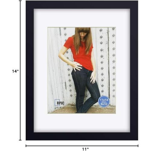RPJC 11 x 14 Picture Frames Made of Solid Wood and High Definition Glass Display Pictures 8x10 with Mat or 11x14 Without Mat for Wall Mounting Photo Frame Black