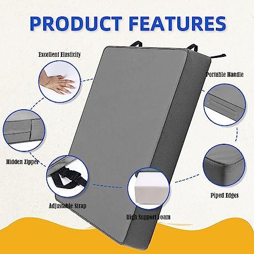 Patio Chair Cushion 24x22 Inch Waterproof Outdoor Seat Cushions for Patio Furniture Garden Sofa Couch Chair Pads with Handle and Adjustable Straps Chair Cushions, Dack Grey, 2 Packs