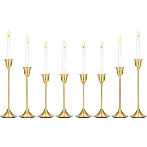 8PCS Candle Holder, Taper Candle Stick Holder - Gold Candle Holders, Holders Vintage Decor Dinner Table Dining Room Centerpieces Decorations for Wedding Fireplace Mantel.(Candles are not Included)
