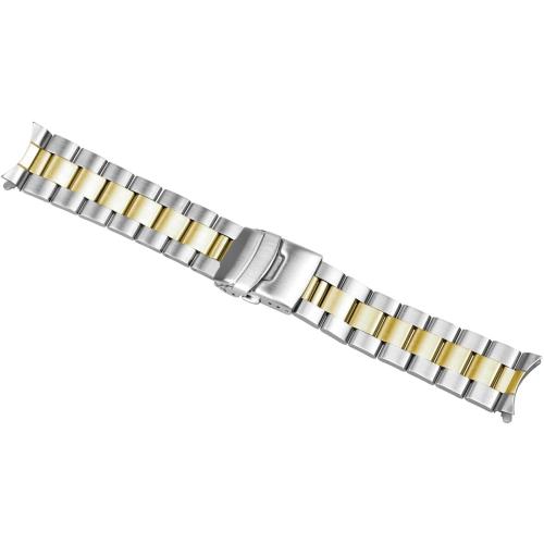 Miltat Stainless Steel Curved Solid End Tapered Watch Band, 20mm Watch Bands Metal Watch Strap Bracelet Deployment Double FlipLock Buckle Silver Black Silver Gold
