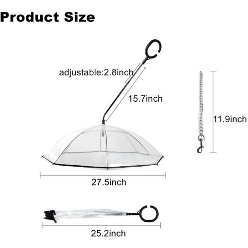 Pet Dog Transparent Umbrella, Clear Folding Adjustable Leash, Keeps Pet Dry in Rain (C Hook)