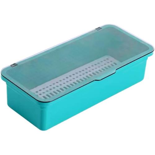 Flatware Tray with Lid and Drainer,Silverware Tray Kitchen Dinnerware Holder and Utensil Storage Container for Flatware and Silverware(Blue)