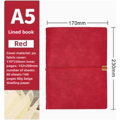 KAFENDA A5 6 Ring Vegan Leather Refill Notebook 80 Sheets (Red)