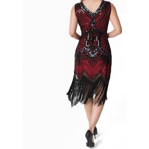Whitewed. Size 10-12. Women Flapper Dress 1920S V Neck Sequin Beaded Fringed Vintage Art Theme Prom Party Dress