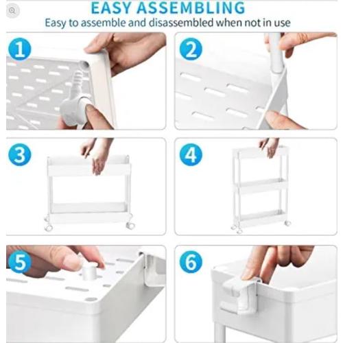 SPACEKEEPER Slim Rolling Storage Cart 4 Tier Bathroom Organizer Mobile Shelving Unit Utility Cart Tower Rack for Kitchen Laundry Narrow Places, White
