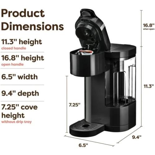 KeuriigK K Express Essentials Single Serve K Cup Pod Coffee Maker, 3 cup sizes (6, 8, and 10oz), Fast Fresh Brew, 30oz Removable Water Reservoir (Black)