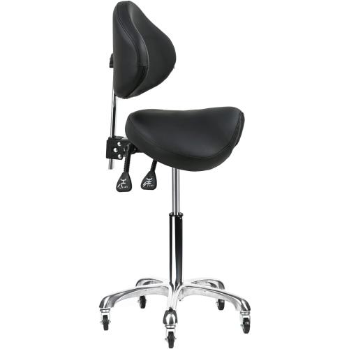 Saddle Stool Rolling Chair with Back Support Swivel Adjustable Height Ergonomic Thick Seat Cushion with Wheels for Nail Lash Tech Esthetician Tattoo Artist Salon Hair Cutting Stylist Black