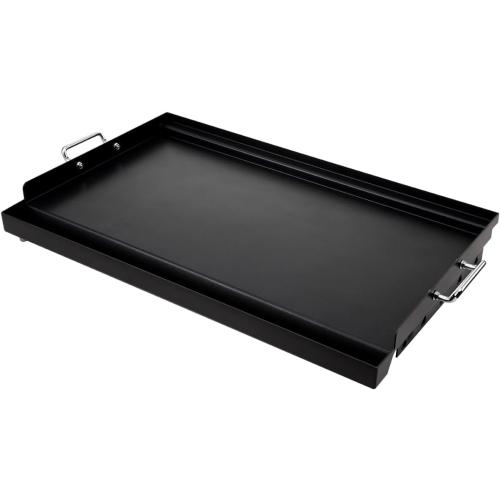 Black LotFun 25 x 16 Carbon Steel Cooking Griddle for Outdoor Gas Grill, Universal Griddle Flat Top Plate Insert with Grease Groove and Removable Handles for Electric/Charcoal/Gas Grill, Camping,Party