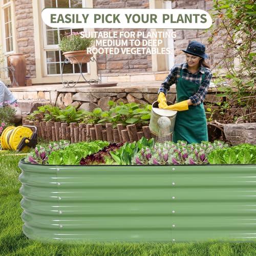 Galvanized Raised Garden Bed Outdoor- 6x2x1.4FT Planter Box, Green | Metal Raised Beds for Gardening, Steel Raised Garden Bed Kit with Safety Edging and Gloves for Vegetables, Flower, Herbs