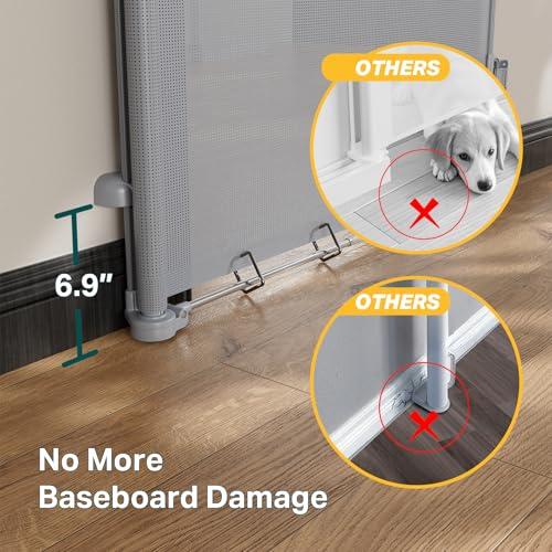 Cumbor 37-55 Retractable Baby Gates for Stairs & Doorways, Indoor Outdoor | Hardware Mounted Mesh Dog & Pet Gate, Easy Walk Through, One-Hand Operation, Anti-Crawl Adjustable Safety Gate for Dog, Grey