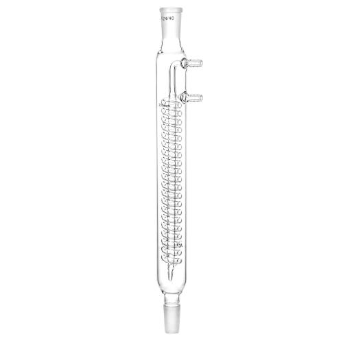 QWORK Glass Reflux Condenser 24/40 - Large Cooling Capacity, Borosilicate Glass, Organic Chemistry Lab Glassware, 175mm in Coil Length 390mm in Overall Height