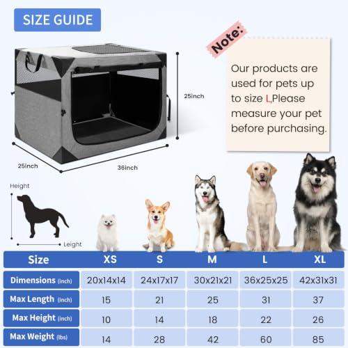 Dog Crate,36x25x25 Inch Large Dog Crate for Large or Medium Dogs, Portable and Foldable Design of Dog Cage, Perfect for Travel or Home Use, Dog Kennel with 2-Door and Durable Mesh Windows, Light Grey