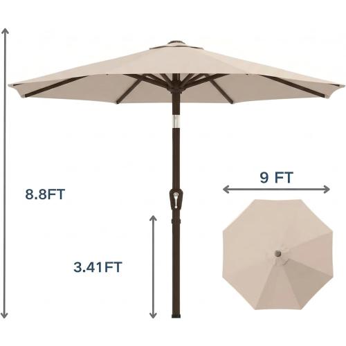 Patio Outdoor Umbrella-UPF 50  Sun Shade with Wind Vent, Push-Button Tilt & Smooth Crank Lift, Rust-Resistant Fiberglass Frame for Garden, Backyard,Yard (Beige)